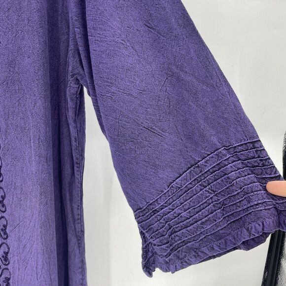 Vintage Just Cruising Midi Dress Womens 1X Purple Ruffles Pleated Embroidered - Picture 5 of 13